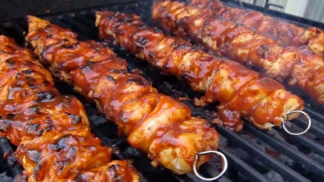 BBQ Chicken Bacon Skewers