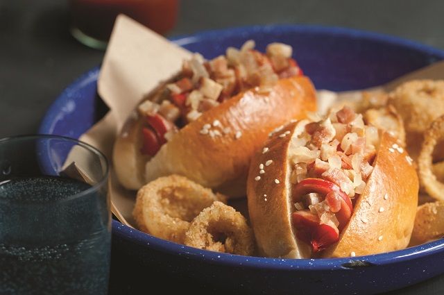 Spiral-cut Rollers with Bacon and Onion