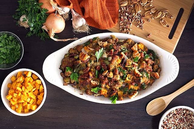 Squash, Pecan, and Sausage Stuffing