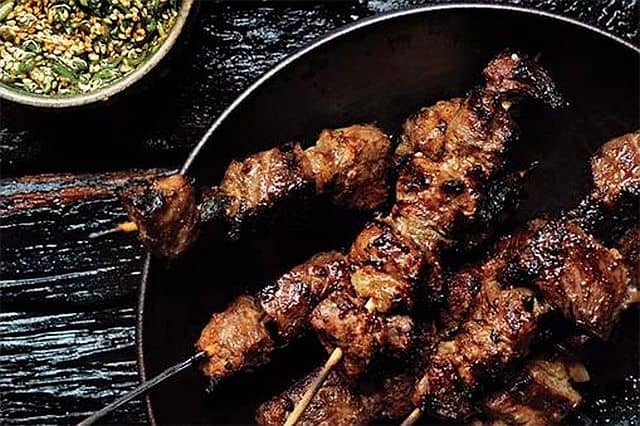 Steak Skewers with Scallion Dipping Sauce