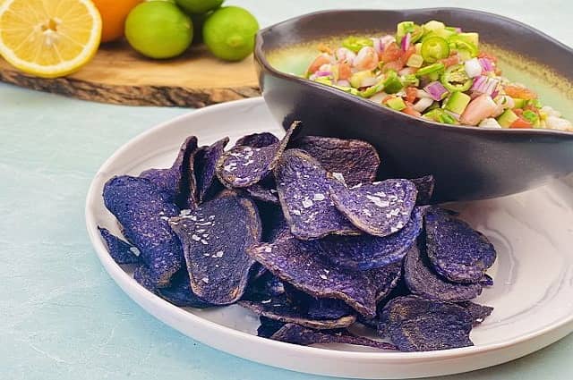 Shrimp Ceviche with Purple Potato Chips