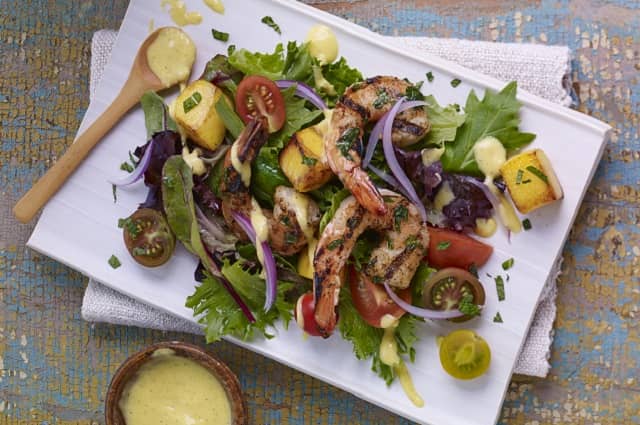 Grilled Shrimp Tandoori Salad & Mango Dressing