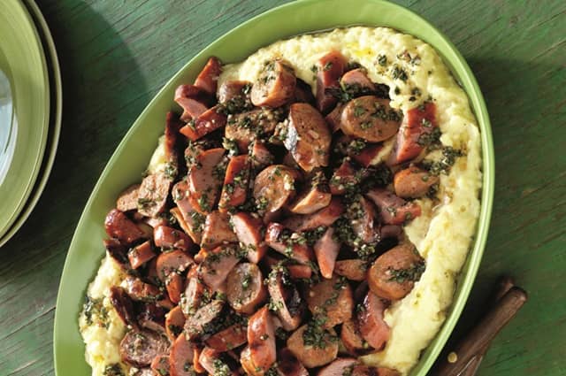 Sausage Mixed Grill Over Creamy Polenta